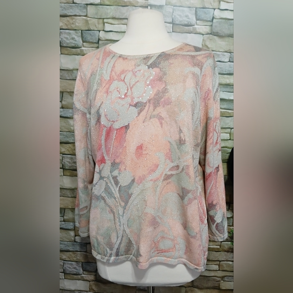 Alfred Dunner XL Floral Metallic Sequined Sweater Top